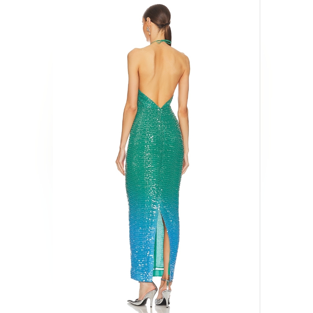 Halter Sequin Ombre Maxi Dress in Teal-Blue - Picture 4 of 9
